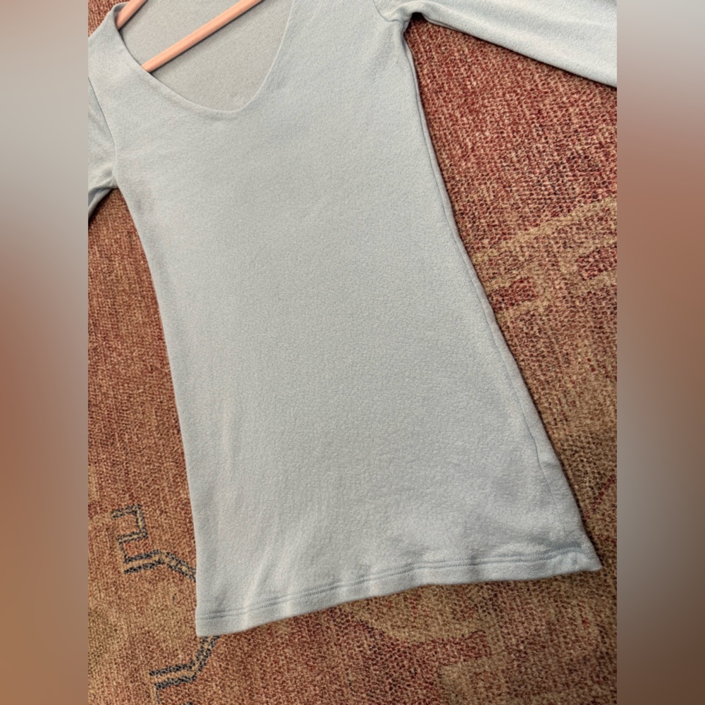 Micheal Stars vintage The original tee v neck 3/4 sleeve one size light blue - Picture 3 of 10